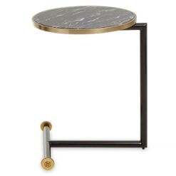 Art Deco Black And Gold Metal Side Sofa Laptop Table With Marble Effect Glass Top