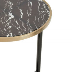 Art Deco Black And Gold Metal Side Sofa Laptop Table With Marble Effect Glass Top