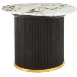 Art Deco Black Fluted Wood With Gold Trim And White Marble Side Table