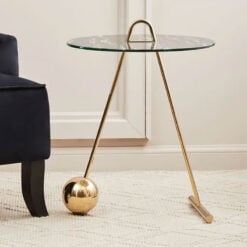 Art Deco Black Marble Effect Glass and Gold Metal Side Table End Table