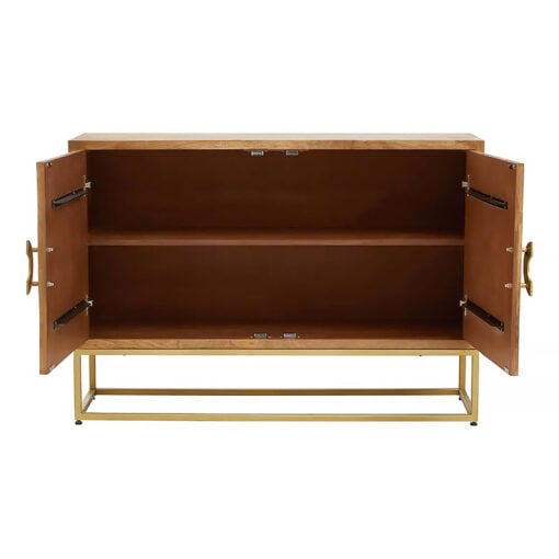 Art Deco Boho 2 Door Light Brown Mango Wood And Gold Metal Sideboard