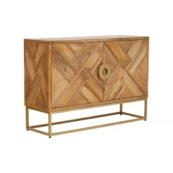 Art Deco Boho 2 Door Light Brown Mango Wood And Gold Metal Sideboard