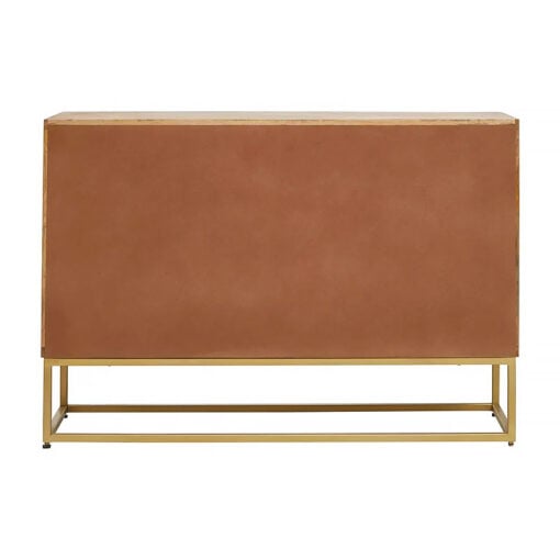 Art Deco Boho 2 Door Light Brown Mango Wood And Gold Metal Sideboard