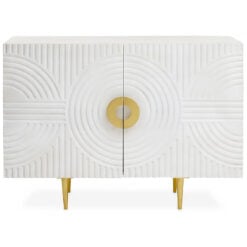 Art Deco Boho 2 Door White Mango Wood And Gold Metal Sideboard