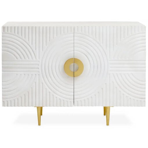 Art Deco Boho 2 Door White Mango Wood And Gold Metal Sideboard