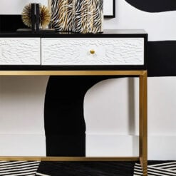 Art Deco Boho 2 Drawer Black And White Wood And Gold Metal Console Table