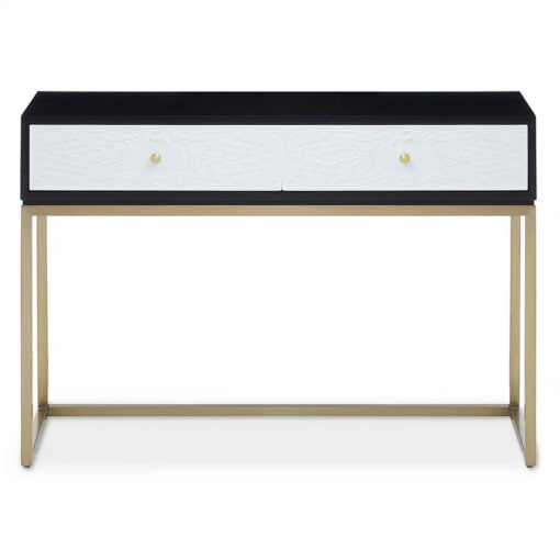 Art Deco Boho 2 Drawer Black And White Wood And Gold Metal Console Table