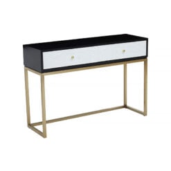 Art Deco Boho 2 Drawer Black And White Wood And Gold Metal Console Table