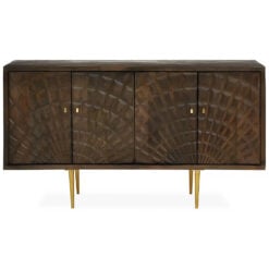 Art Deco Boho 4 Door Large Brown Mango Wood And Gold Metal Sideboard