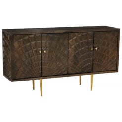 Art Deco Boho 4 Door Large Brown Mango Wood And Gold Metal Sideboard