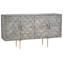 Art Deco Boho 4 Door Large Mango Wood And Gold Metal Sideboard