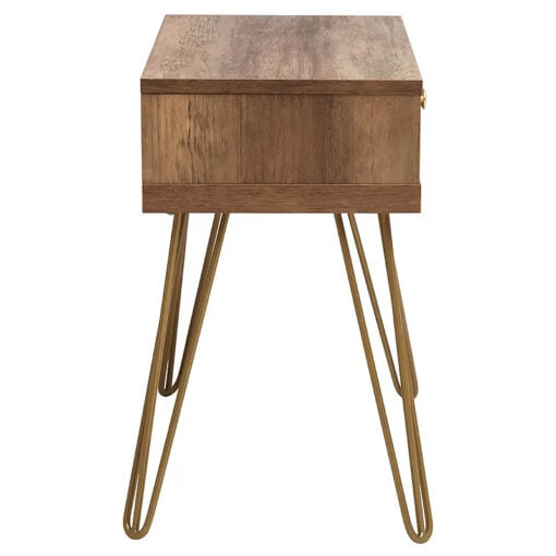 Art Deco Boho Brown Wood And Gold Metal 1 Drawer Side Bedside Table