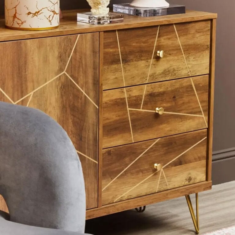 Art Deco Boho Brown Wood And Gold - Art Deco Boho Brown Wood And Gold Metal 2 Door 3 Drawer Sideboard Cabinet 4 768x768