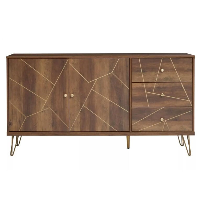 Art Deco Boho Brown Wood And Gold - Art Deco Boho Brown Wood And Gold Metal 2 Door 3 Drawer Sideboard Cabinet 5 768x768