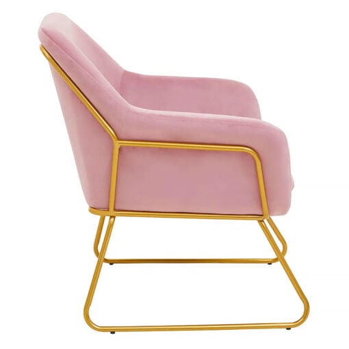 Art Deco Boho Pink Velvet And Gold Metal Tub Armchair Accent Chair