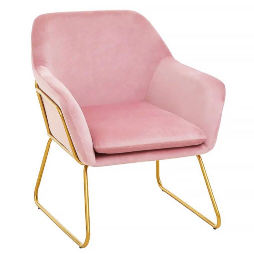 Art Deco Boho Pink Velvet And Gold Metal Tub Armchair Accent Chair