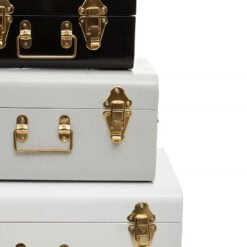 Art Deco Boho Set Of 3 Storage Trunks In Black White Grey And Gold Metal