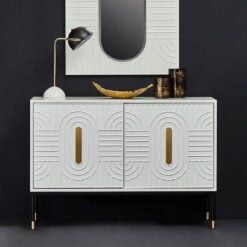 Art Deco Boho White Wood And Gold Metal 2 Door Sideboard Cabinet