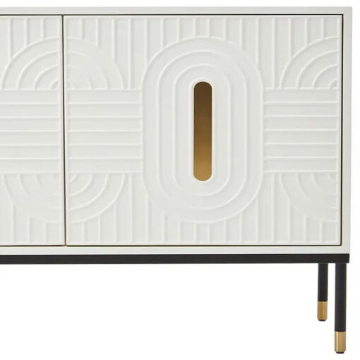 Art Deco Boho White Wood And Gold Metal 2 Door Sideboard Cabinet