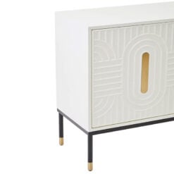 Art Deco Boho White Wood And Gold Metal 2 Door Sideboard Cabinet