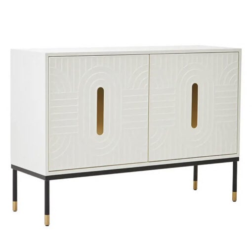 Art Deco Boho White Wood And Gold Metal 2 Door Sideboard Cabinet