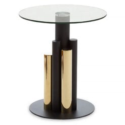 Art Deco Clear Glass Side Table With Black And Gold Metal Base