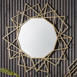 Art Deco Geometric Abstract Gold Metal Large Wall Mirror 96cm