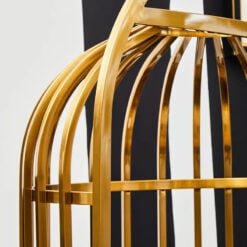 Art Deco Gold Metal And Black Faux Leather Cage Dome Armchair Accent Chair