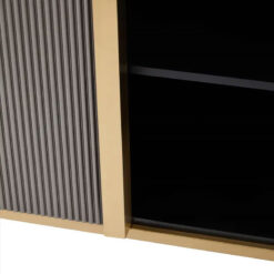 Art Deco Gold Metal And Black Wood 4 Door Sideboard With Black Marble Top