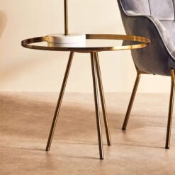 Art Deco Gold Metal Side Table End Table With Mirrored Glass Top