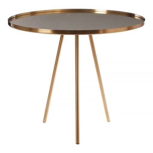 Art Deco Gold Metal Side Table End Table With Mirrored Glass Top