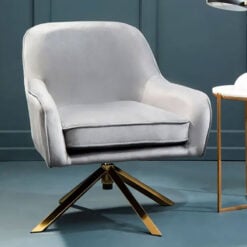 Art Deco Grey Velvet And Gold Metal Cross Base Armchair Accent Chair