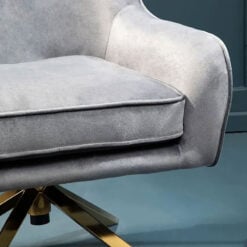 Art Deco Grey Velvet And Gold Metal Cross Base Armchair Accent Chair