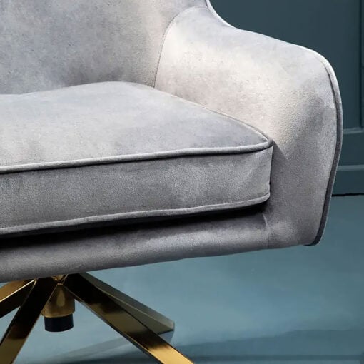 Art Deco Grey Velvet And Gold Metal Cross Base Armchair Accent Chair