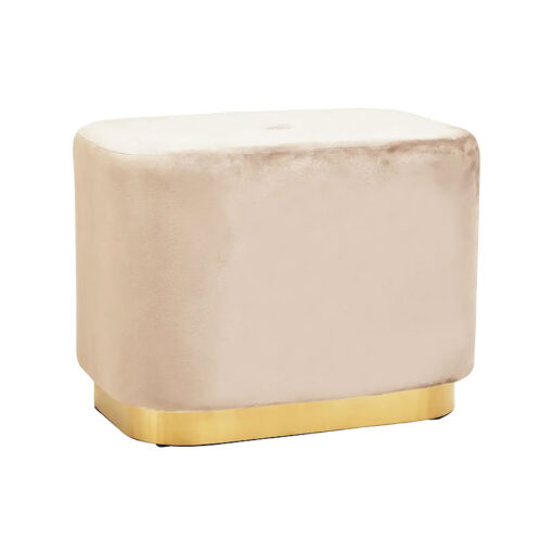 Art Deco Mink Velvet And Matte Gold Metal Ottoman Foot Stool