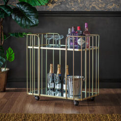 Art Dèco Mirrored Glass and Gold Metal Drinks Trolley Drinks Cart