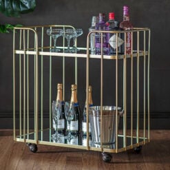 Art Dèco Mirrored Glass and Gold Metal Drinks Trolley Drinks Cart