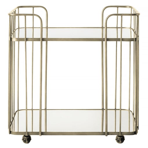 Art Dèco Mirrored Glass and Gold Metal Drinks Trolley Drinks Cart