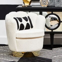 Art Deco Off White Boucle And Gold Metal Shell Scallop Armchair Accent Chair