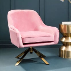 Art Deco Pink Velvet And Gold Metal Cross Base Armchair Accent Chair
