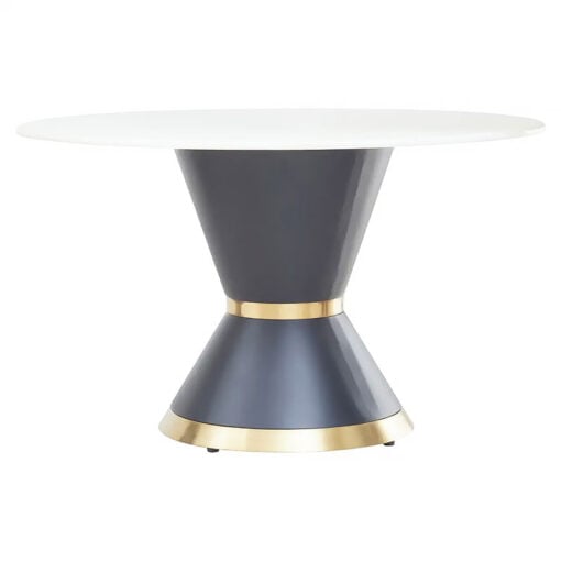 Art Deco Round Black And Gold Dining Table With White Faux Marble Top 130cm