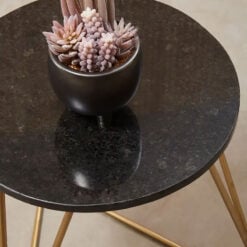 Art Deco Round Black Marble And Gold Metal Side Table End Table