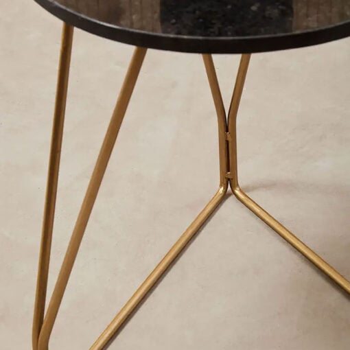 Art Deco Round Black Marble And Gold Metal Side Table End Table