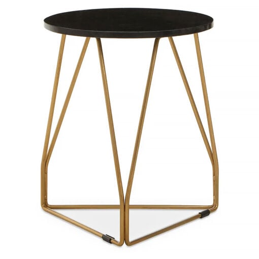 Art Deco Round Black Marble And Gold Metal Side Table End Table