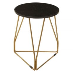 Art Deco Round Black Marble And Gold Metal Side Table End Table