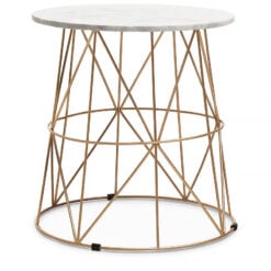 Art Deco Round Gold Metal Side Table End Table With White Marble Top