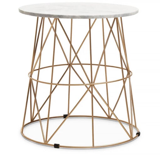 Art Deco Round Gold Metal Side Table End Table With White Marble Top