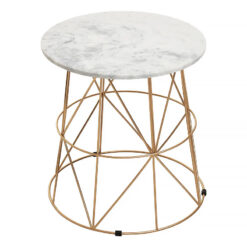 Art Deco Round Gold Metal Side Table End Table With White Marble Top