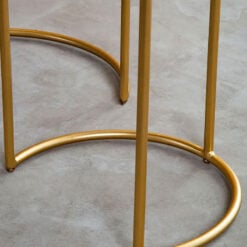 Art Deco Set Of 2 Gold Metal Nesting Side Tables With White Marble Tops