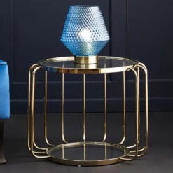 Art Deco Soft Gold Metal And Glass 2 Tier Open Cage Side Table